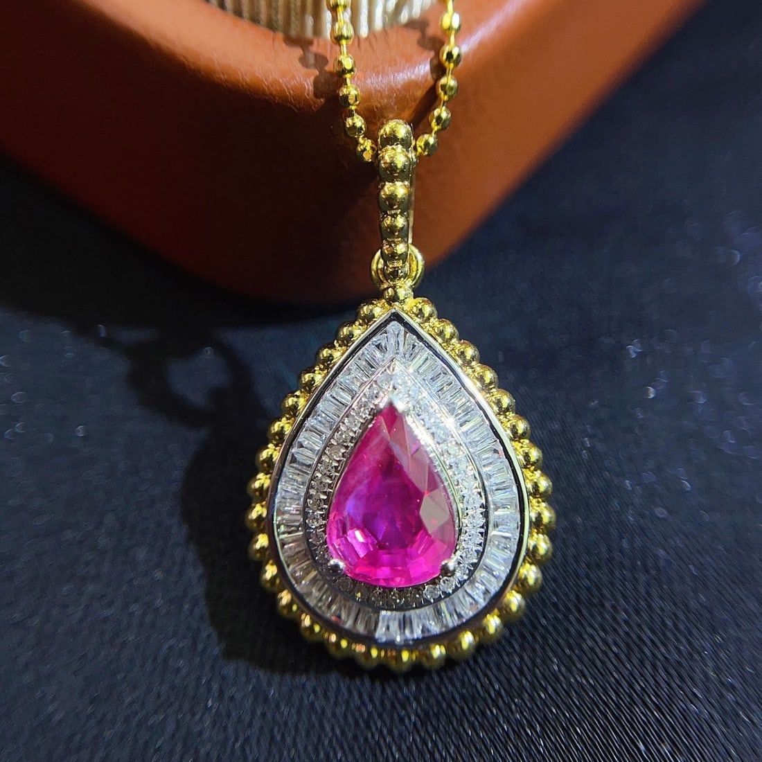 14k Gold 1.10 Ct Natural Ruby & Diamond Pendant( Without Chain ) - 5