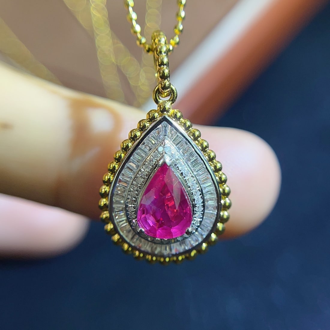 14k Gold 1.10 Ct Natural Ruby & Diamond Pendant( Without Chain ) - 6