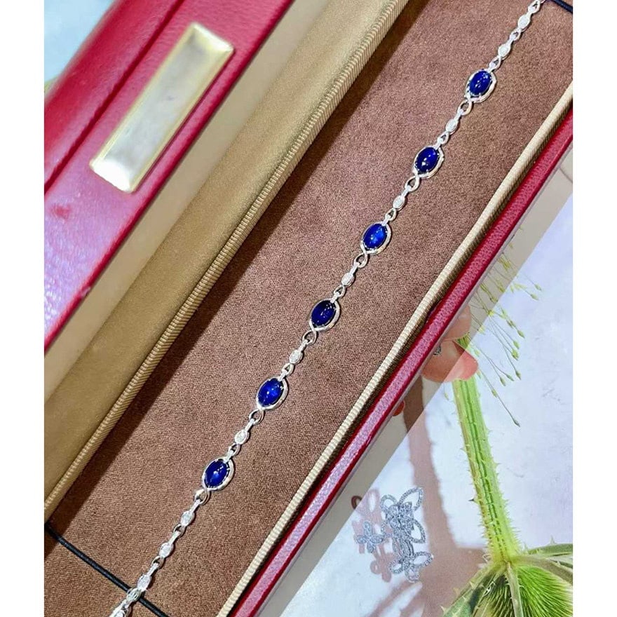 14k Gold 3.23 Ctw Natural Sapphire & Diamond Bracelet - 2