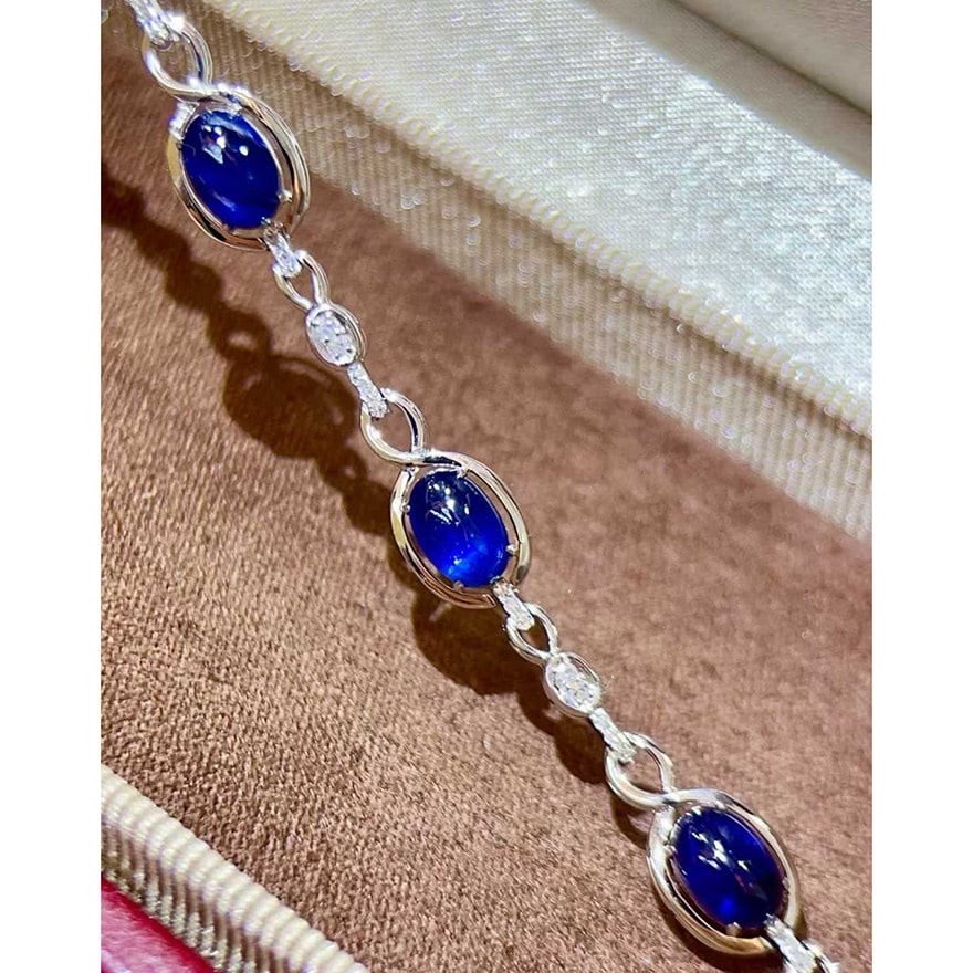 14k Gold 3.23 Ctw Natural Sapphire & Diamond Bracelet - 4