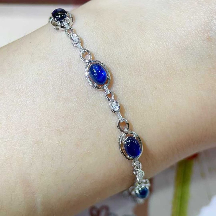 14k Gold 3.23 Ctw Natural Sapphire & Diamond Bracelet - 5