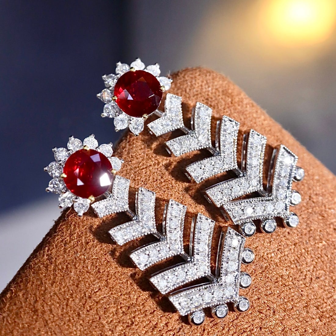 14k Gold 2.90 Ctw Natural Ruby & Diamond Earrings - 2