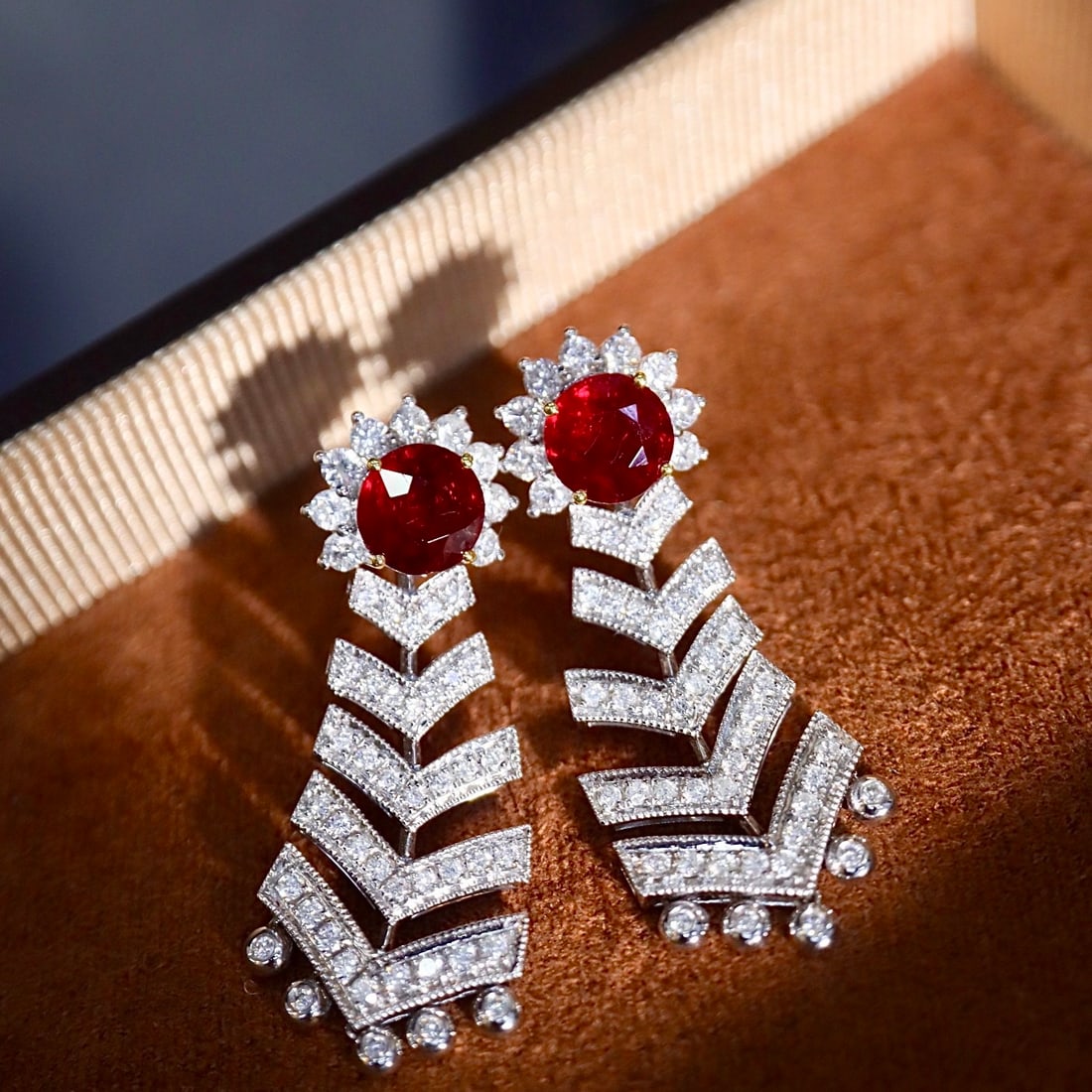 14k Gold 2.90 Ctw Natural Ruby & Diamond Earrings - 3