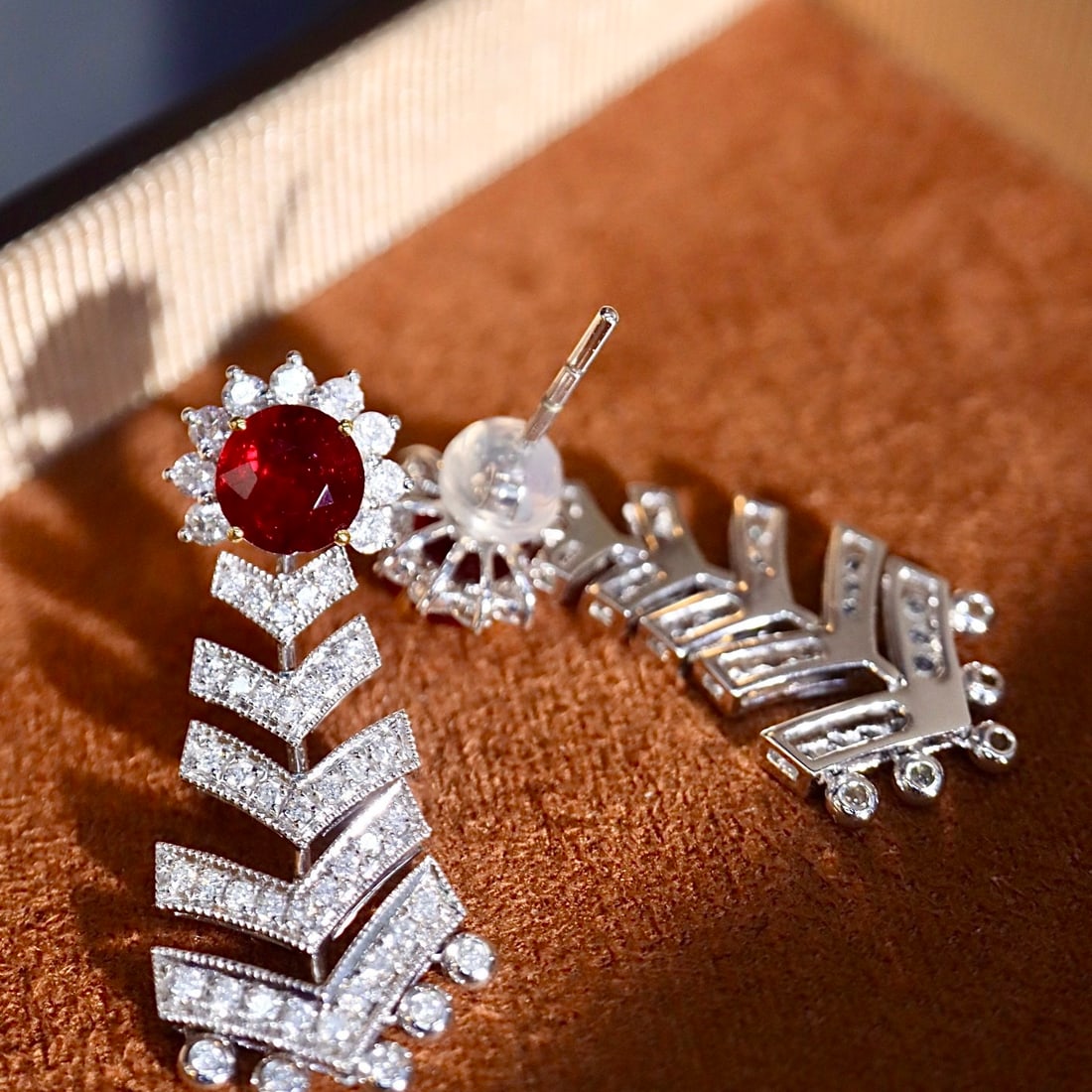 14k Gold 2.90 Ctw Natural Ruby & Diamond Earrings - 4