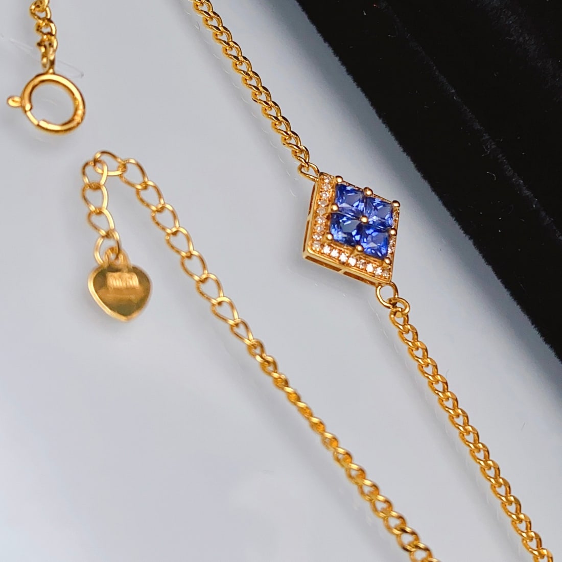 14k Gold 0.90 Ct Natural Sapphire & Diamond Bracelet - 6