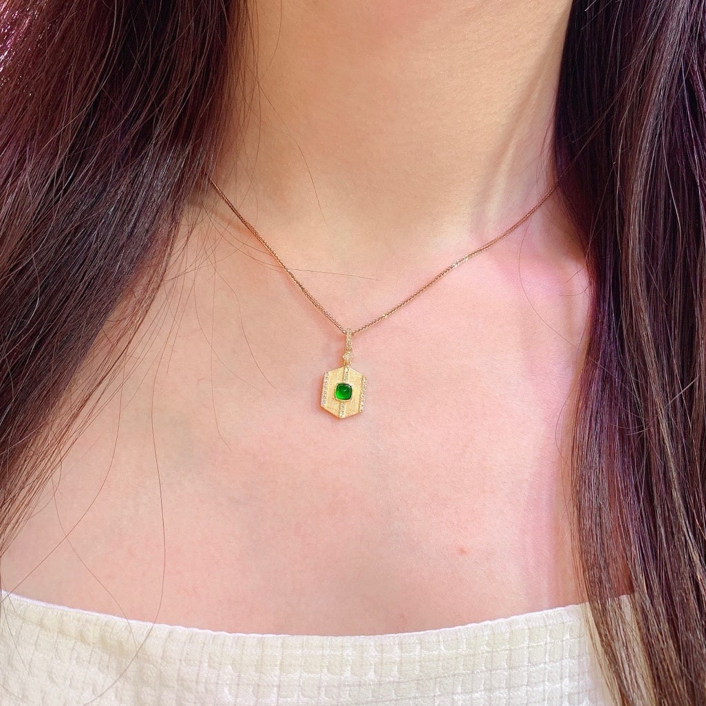 14k Gold 0.35 Ct Vivid Green Natural Emerald & Diamond Pendant( Without Chain ) - 4