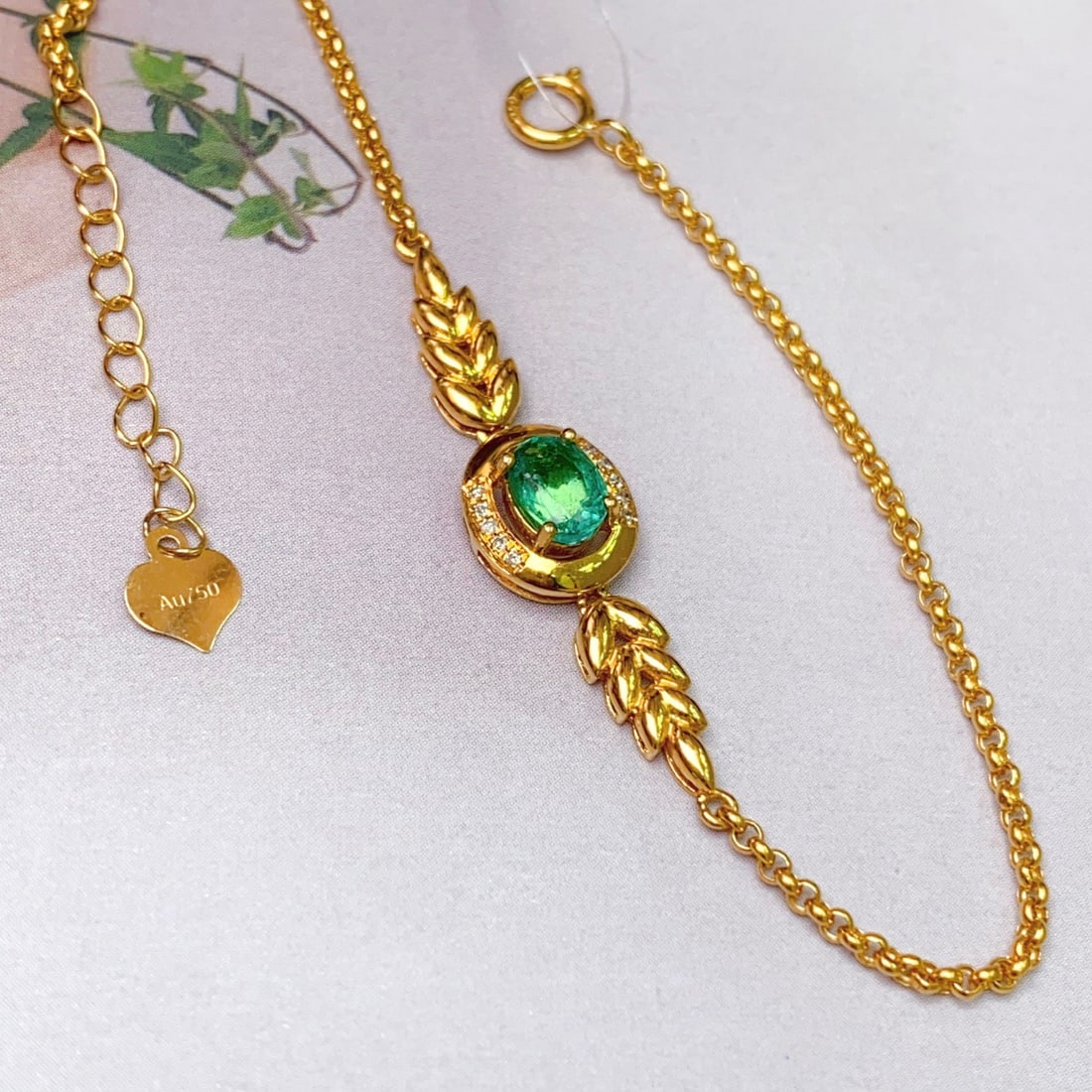 14k Gold 0.45 Ct Natural Emerald & Diamond Bracelet - 3