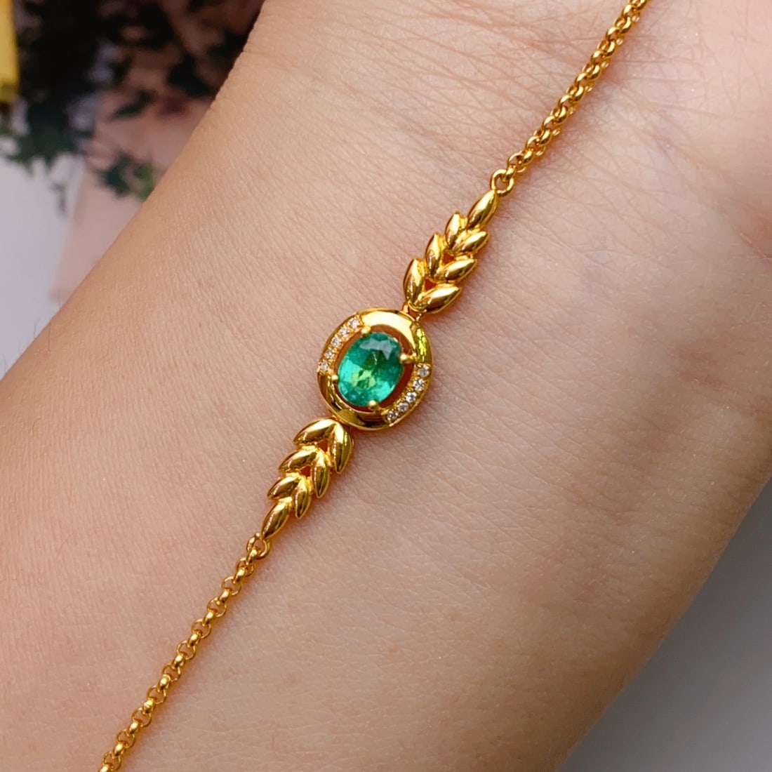 14k Gold 0.45 Ct Natural Emerald & Diamond Bracelet - 4