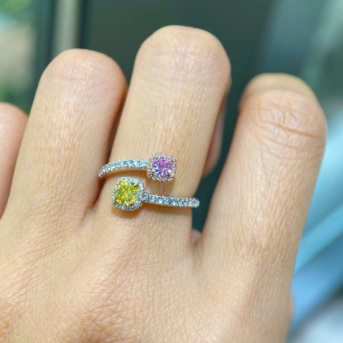 Gia Certified 14k Gold 0.80 Ctw Natural Pink Diamond & Yellow Diamond Ring - 3