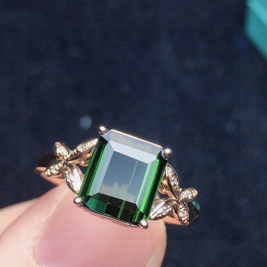 14k Gold 1.83 Ct Natural Tourmaline & Diamond Ring - 2