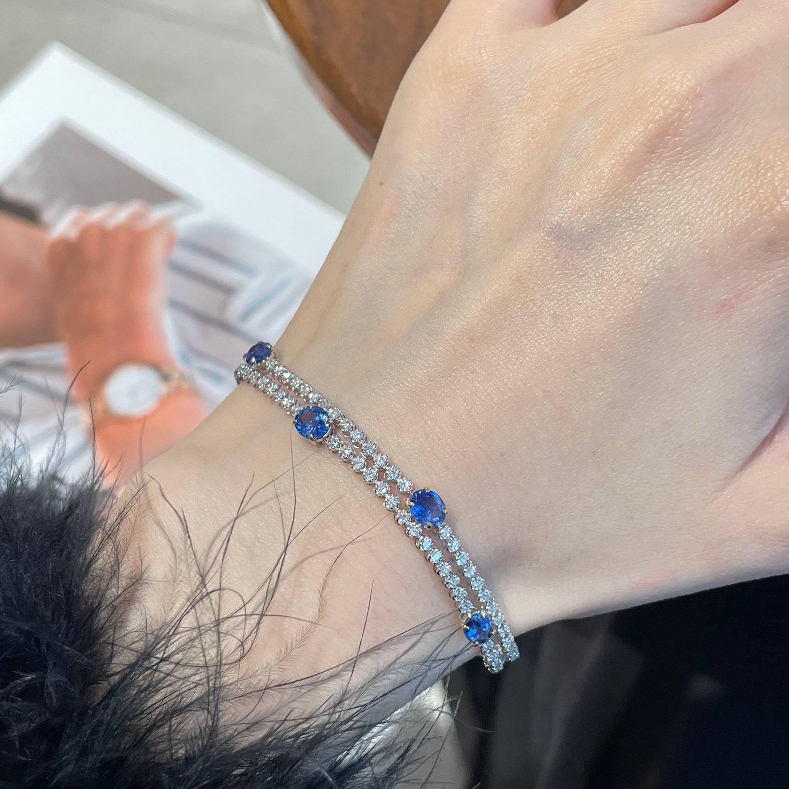 14k Gold 2.74 Ct Natural Sapphire & Diamond Bracelet - 3