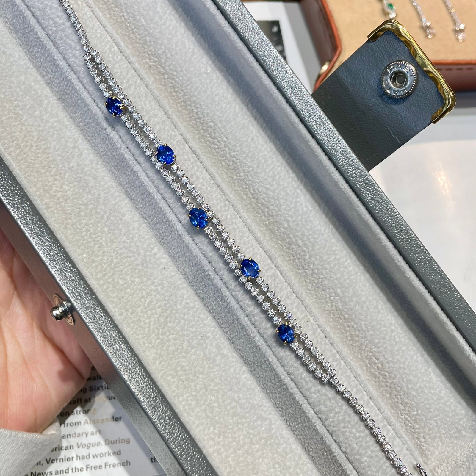 14k Gold 2.74 Ct Natural Sapphire & Diamond Bracelet - 5