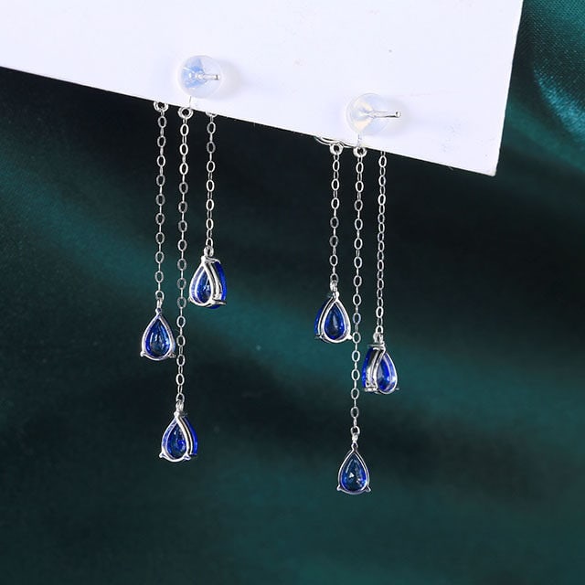 14k Gold 3.37 Ctw Natural Sapphire & Diamond Earrings - 4
