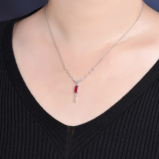 14k Gold 1.23 Ctw Natural Ruby & Diamond Necklace - 6