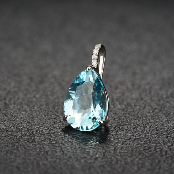 14k Gold 4.41 Ct Natural Aquamarine & Diamond Pendant( Without Chain ) - 3