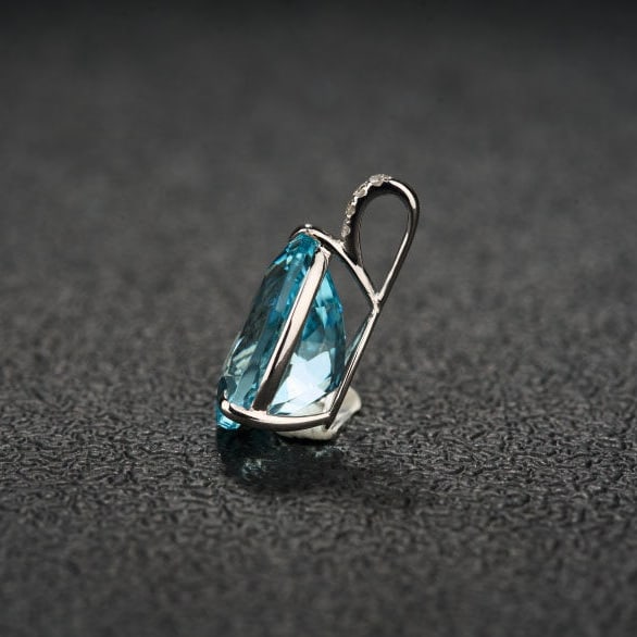 14k Gold 4.41 Ct Natural Aquamarine & Diamond Pendant( Without Chain ) - 4