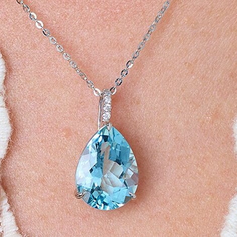 14k Gold 4.41 Ct Natural Aquamarine & Diamond Pendant( Without Chain ) - 7