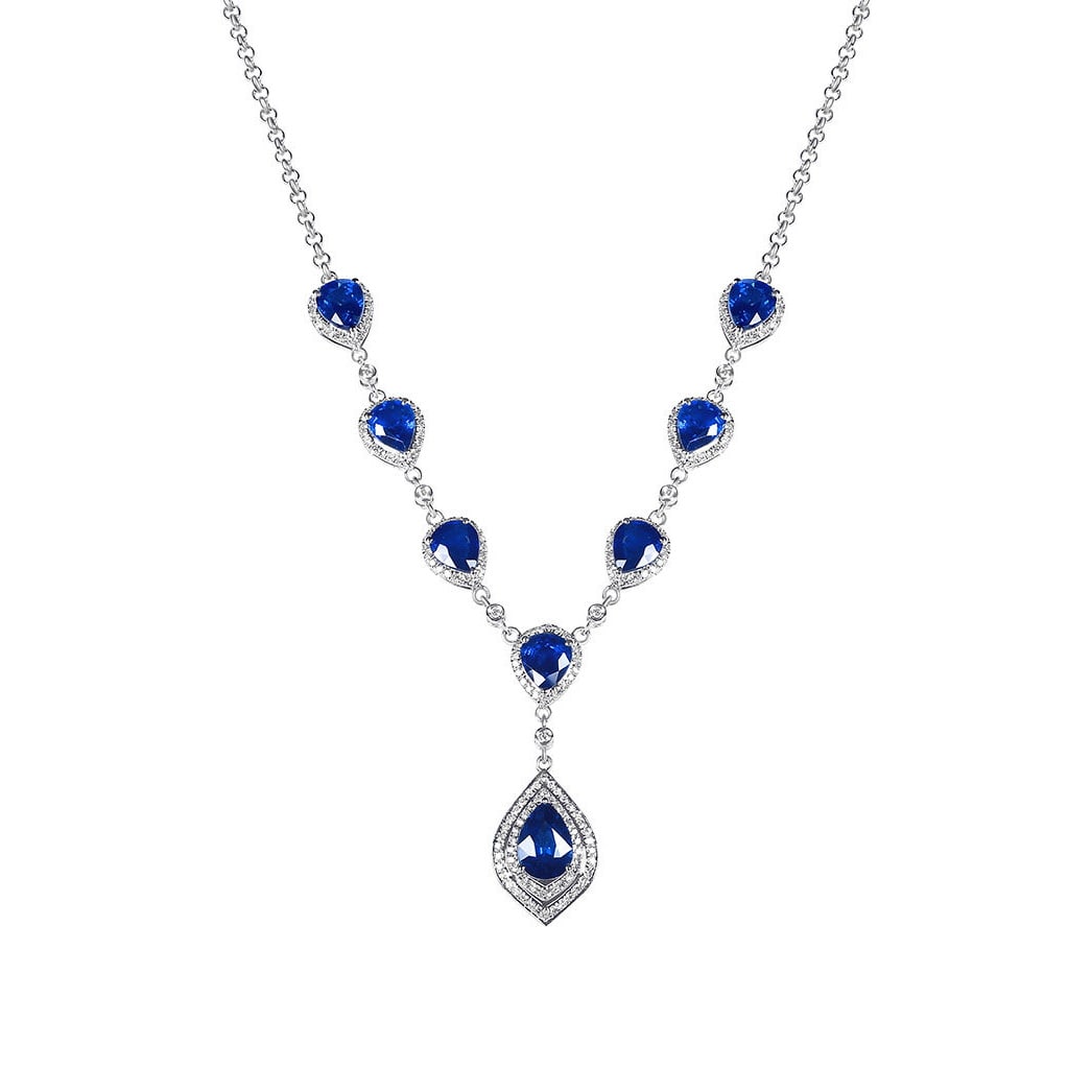 14k Gold 7.15 Ctw Natural Sapphire & Diamond Necklace - 4