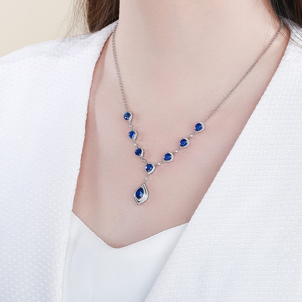 14k Gold 7.15 Ctw Natural Sapphire & Diamond Necklace - 6