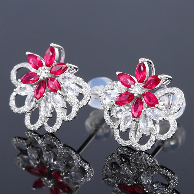 14k Gold 1.24 Ctw Natural Ruby & Diamond Earrings - 2