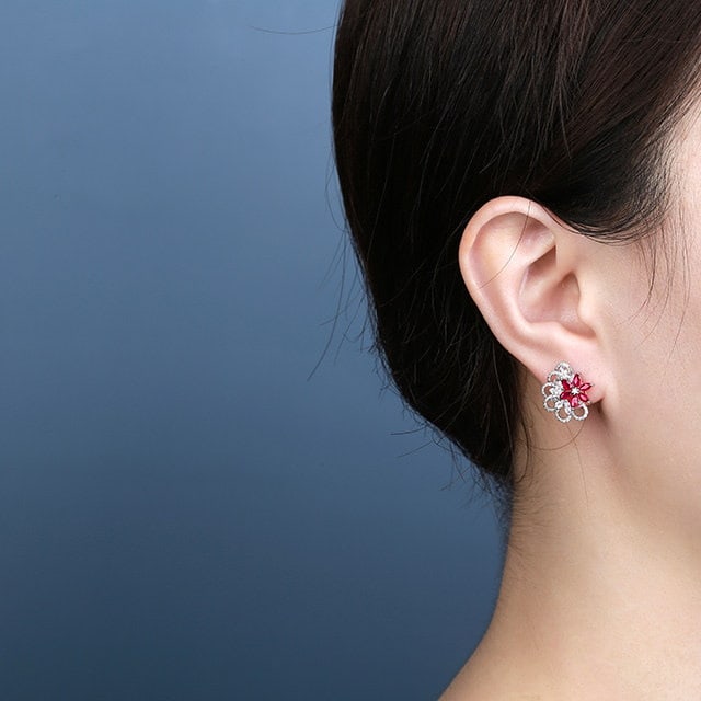 14k Gold 1.24 Ctw Natural Ruby & Diamond Earrings - 6