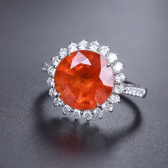 14k Gold 6.10 Ctw Natural Spessartine & Diamond Ring - 5