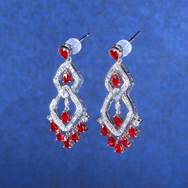 14k Gold 4.62 Ctw Natural Ruby & Diamond Earrings - 3