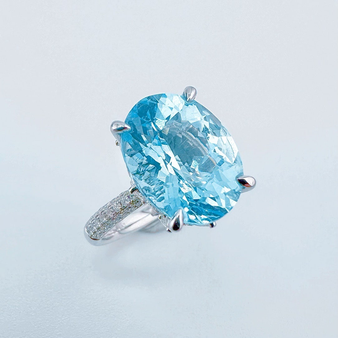 14k Gold 6.11 Ctw Natural Aquamarine & Diamond Ring - 2
