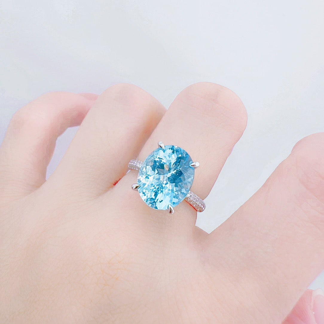 14k Gold 6.11 Ctw Natural Aquamarine & Diamond Ring - 4