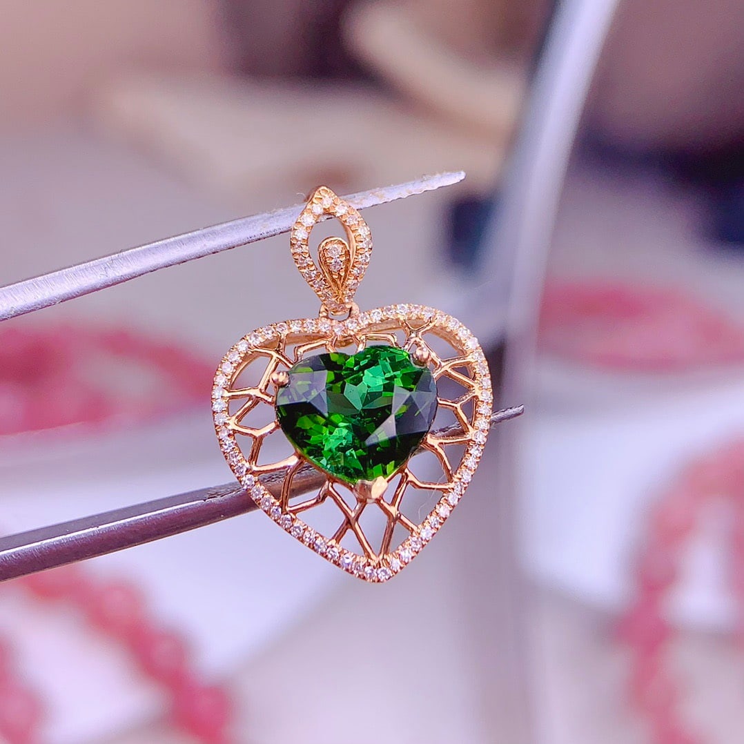 14k Gold 5.9 Ct Natural Tourmaline & Diamond Pendant( Without Chain ) - 3