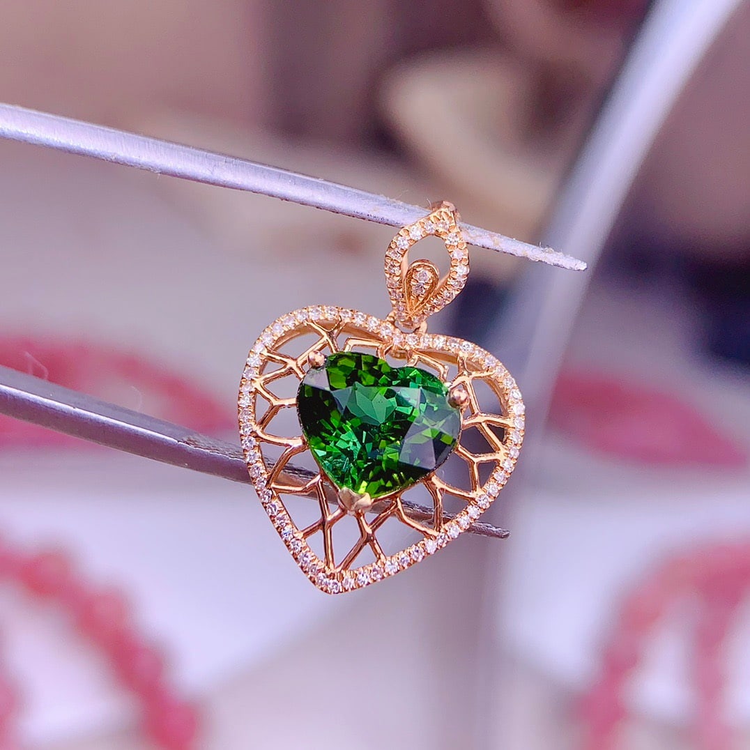 14k Gold 5.9 Ct Natural Tourmaline & Diamond Pendant( Without Chain ) - 4