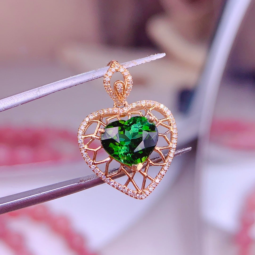 14k Gold 5.9 Ct Natural Tourmaline & Diamond Pendant( Without Chain ) - 5