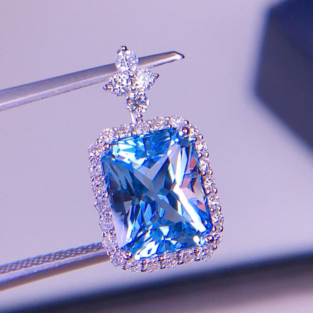 14k Gold 2.91 Ct Natural Aquamarine & Diamond Pendant( Without Chain ) - 2