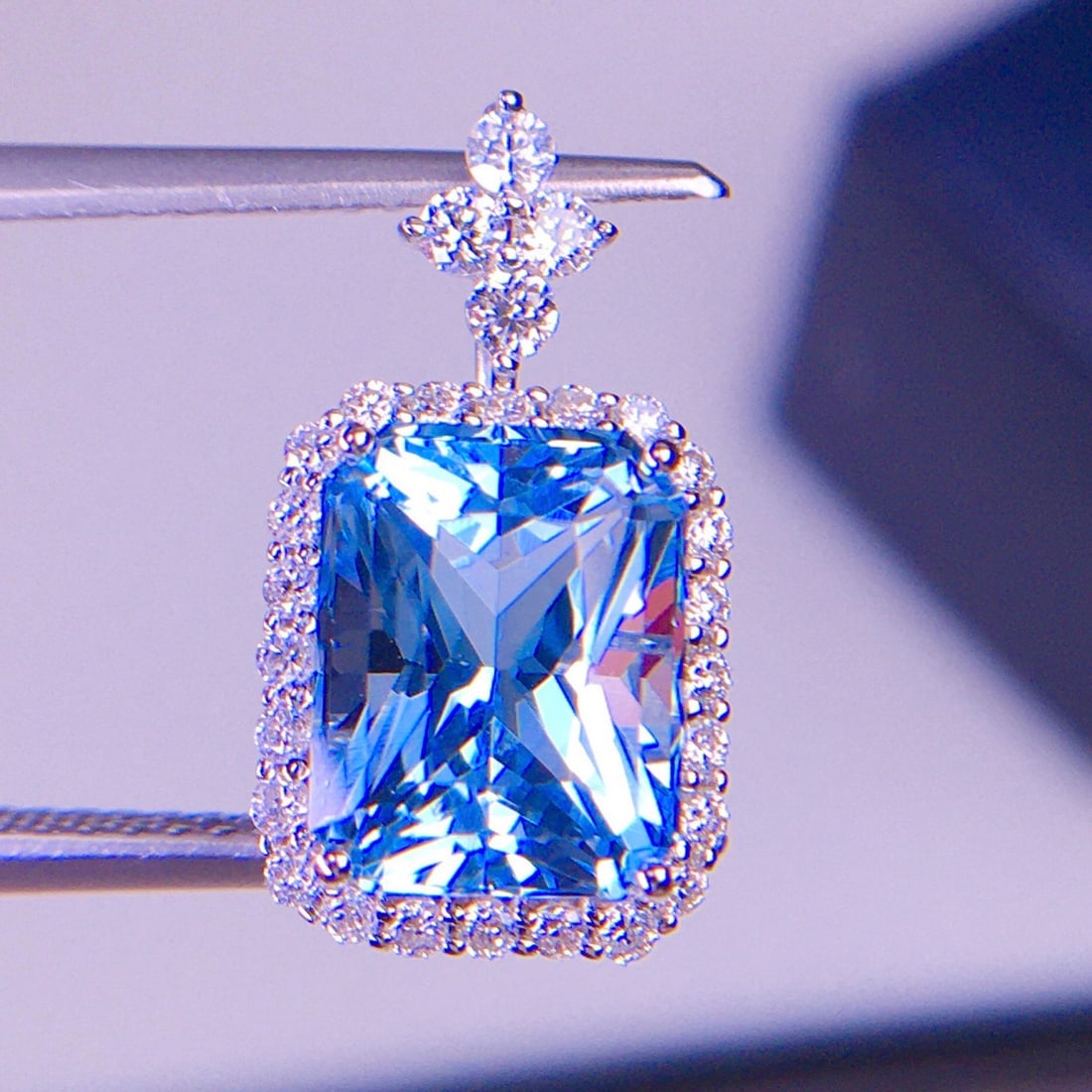 14k Gold 2.91 Ct Natural Aquamarine & Diamond Pendant( Without Chain ) - 6