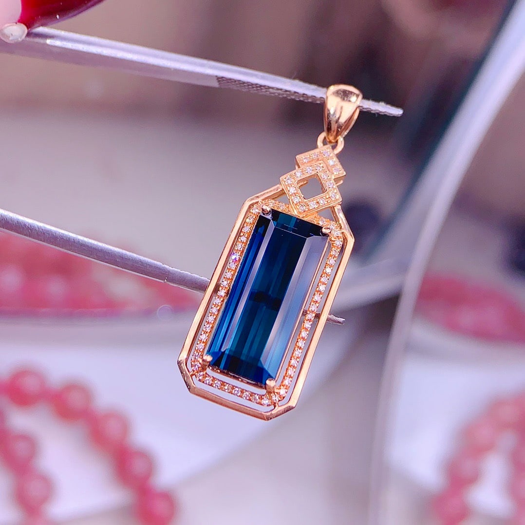 14k Gold 6.5 Ct Natural Tourmaline & Diamond Pendant( Without Chain ) - 2