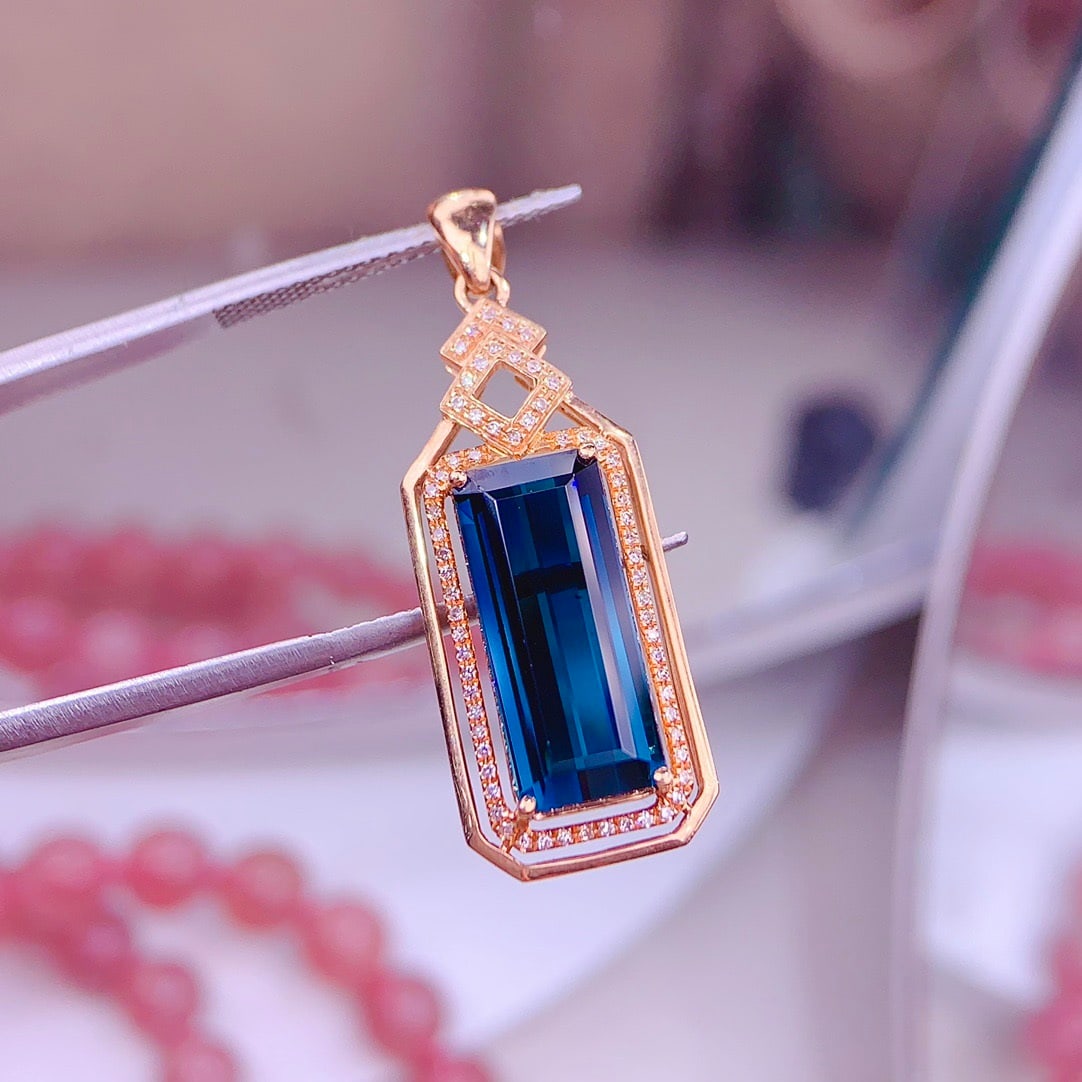 14k Gold 6.5 Ct Natural Tourmaline & Diamond Pendant( Without Chain ) - 3