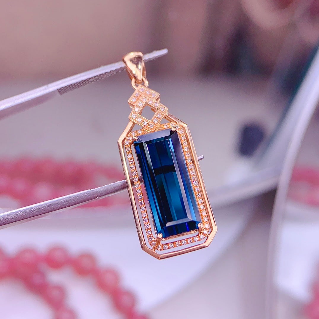 14k Gold 6.5 Ct Natural Tourmaline & Diamond Pendant( Without Chain ) - 5