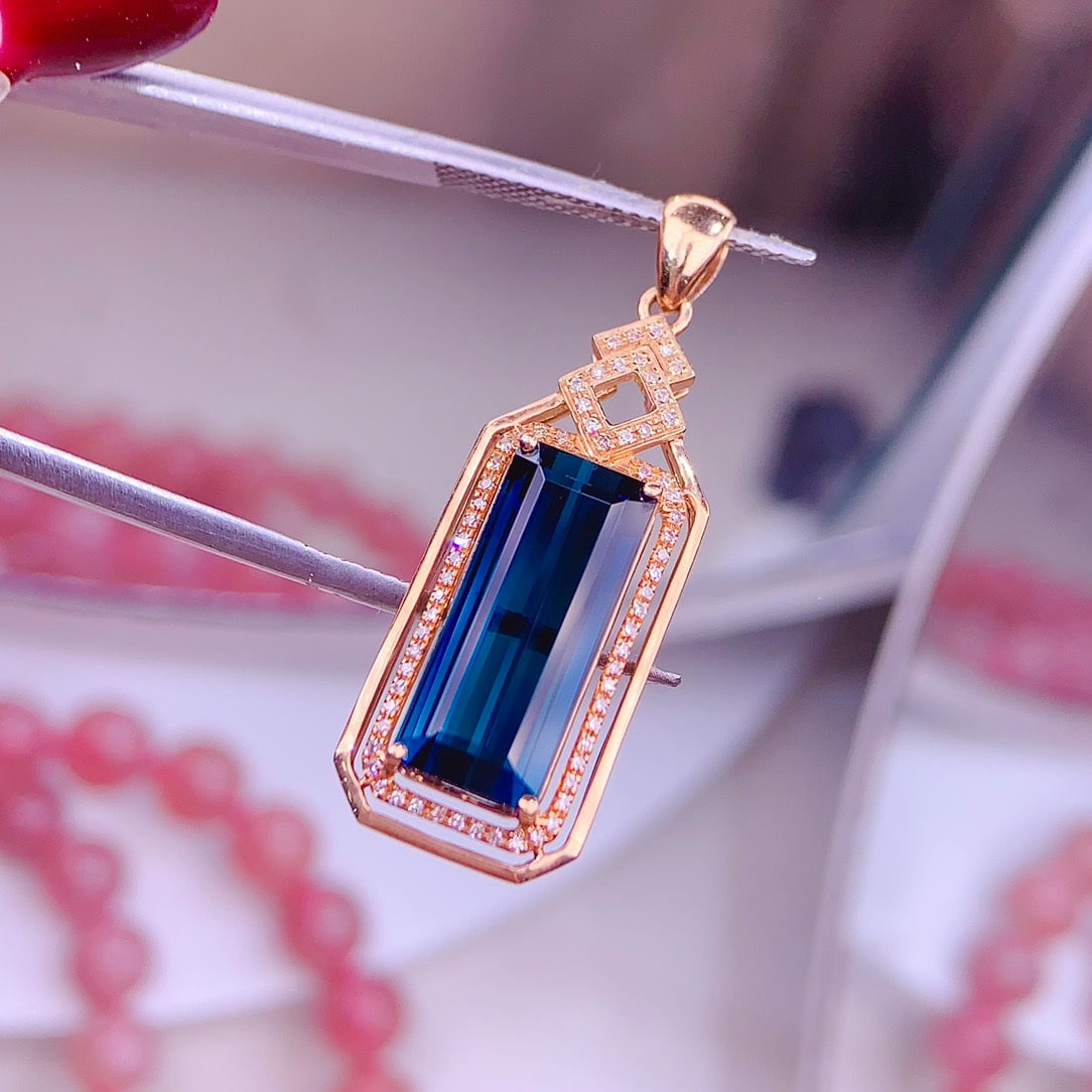 14k Gold 6.5 Ct Natural Tourmaline & Diamond Pendant( Without Chain ) - 6