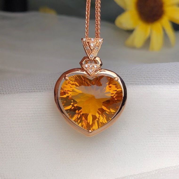 14k Gold 9.50 Ct Natural Citrine & Diamond Pendant( Without Chain ): Ref:231146346 // gold content:14k gold // main gemstone:citrine // shape:heart // carat weight:9. 50ct // color:yellow // treatment:natural // // adjacent gemstone 2 : diamond // number of stones:11 /