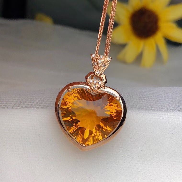 14k Gold 9.50 Ct Natural Citrine & Diamond Pendant( Without Chain ) - 2