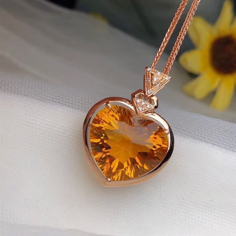 14k Gold 9.50 Ct Natural Citrine & Diamond Pendant( Without Chain ) - 3