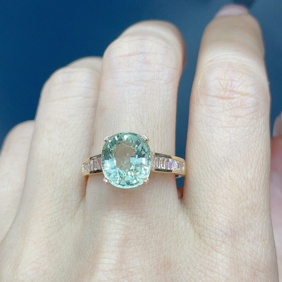14k Gold 3.7 Ct Natural Tourmaline & Sapphire Ring - 5