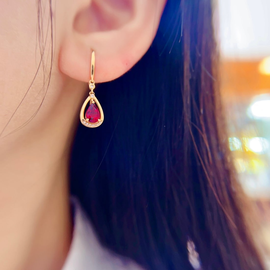 14k Gold 1.11 Ctw Natural Tourmaline & Diamond Earrings - 6