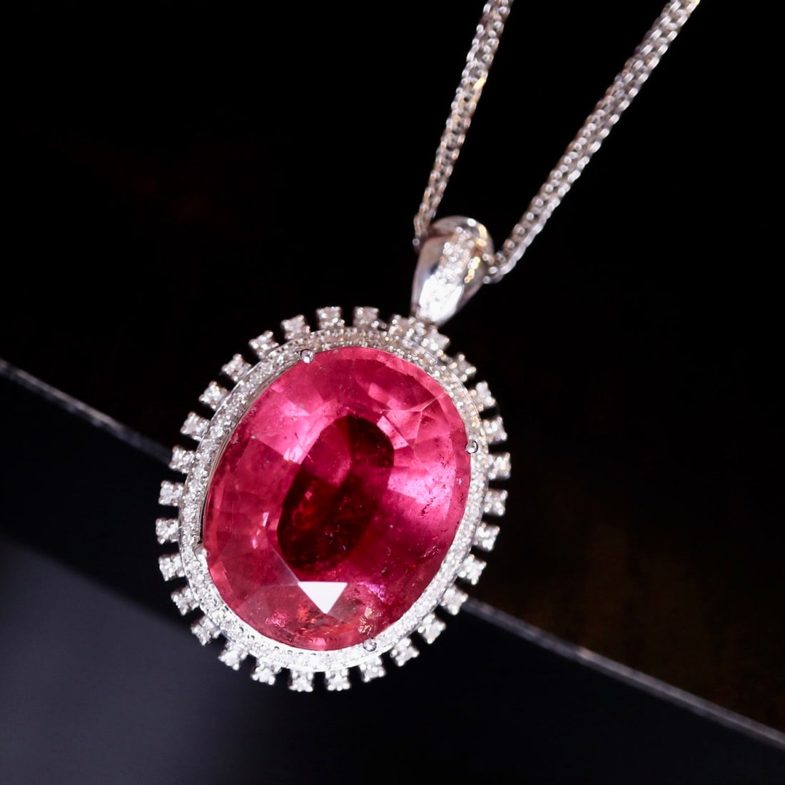 14k Gold 13.34 Ct Natural Tourmaline & Diamond Pendant( Without Chain ) - 2