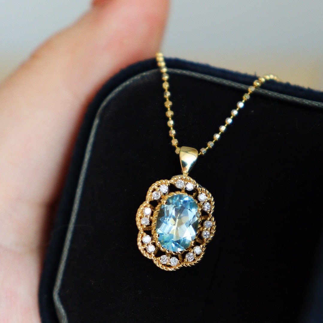 14k Gold 1 Ct Natural Aquamarine & Diamond Ring/pendant( Without Chain ) - 6