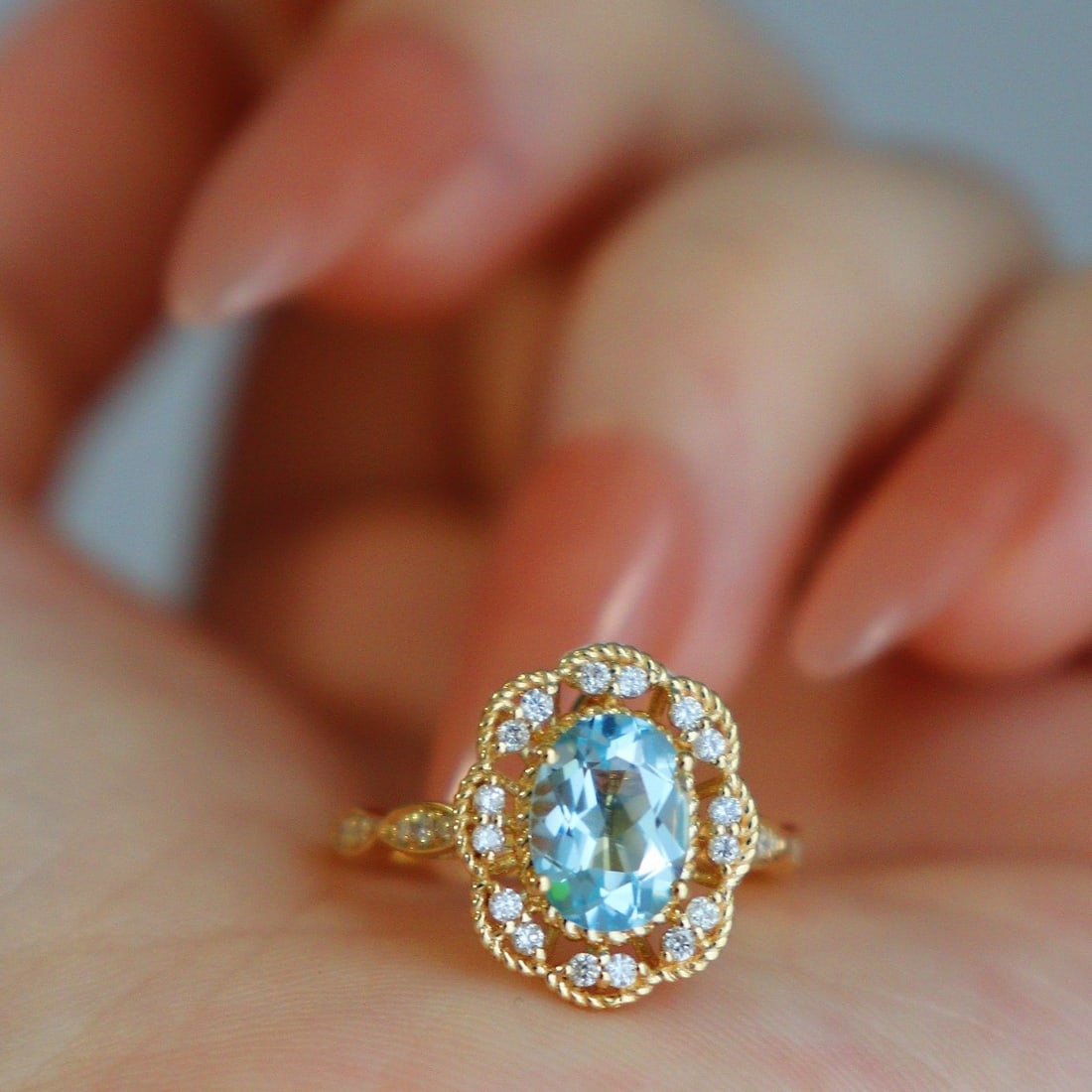 14k Gold 1 Ct Natural Aquamarine & Diamond Ring/pendant( Without Chain ) - 8