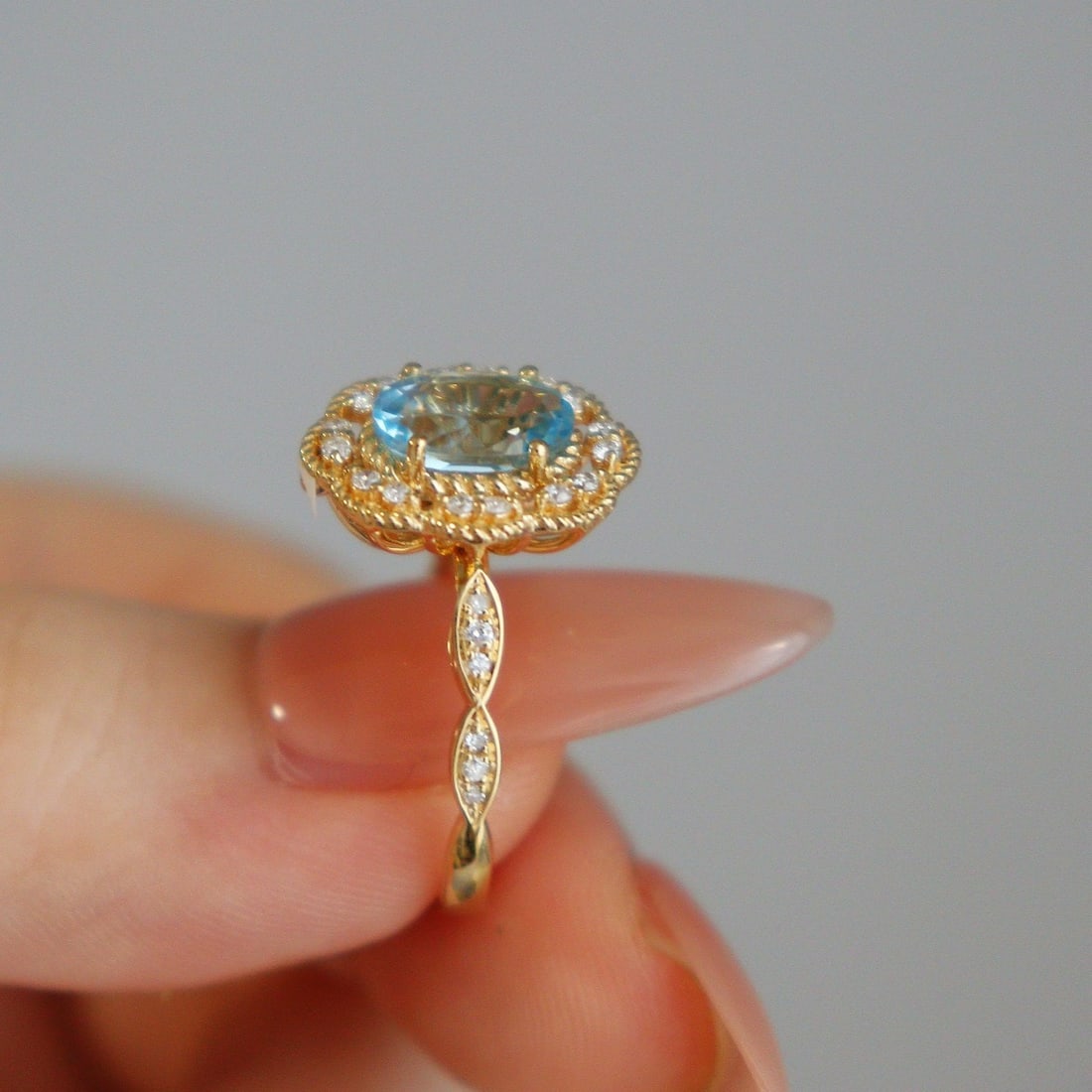 14k Gold 1 Ct Natural Aquamarine & Diamond Ring/pendant( Without Chain ) - 9