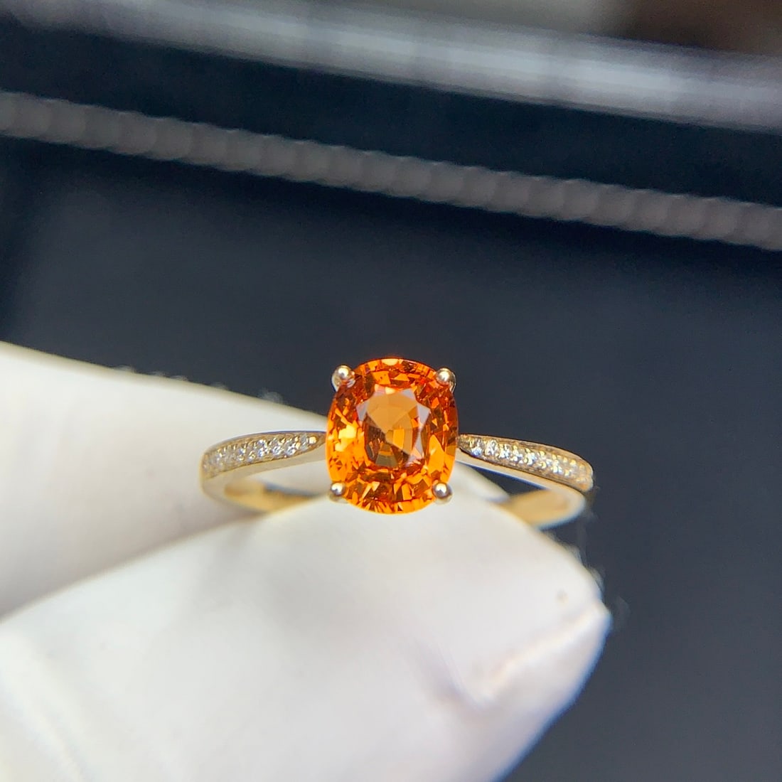 14k Gold 1.5 Ct Natural Spessartine & Diamond Ring: Ref:231146389 // gold content:14k gold // ring size:7. 25us // // main gemstone:spessartine // shape:cushion // carat weight:1. 5ct // color:orange // treatment:natural // // adjacent gemstone 2 :