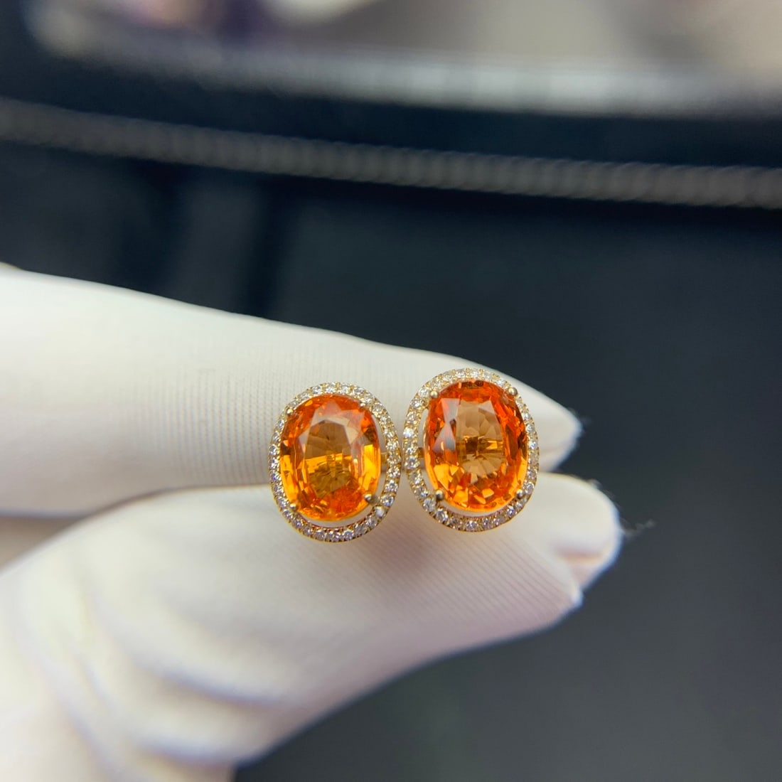 14k Gold 3.2 Ct Natural Spessartine & Diamond Earrings - 2