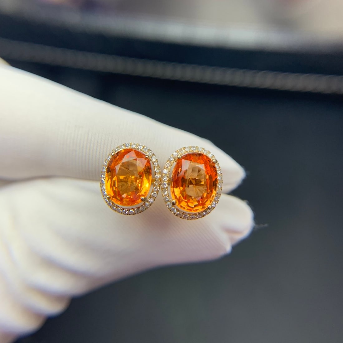 14k Gold 3.2 Ct Natural Spessartine & Diamond Earrings - 3